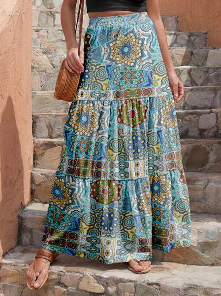 

Loose Geometric Boho Skirt, Multicolor, Skirts