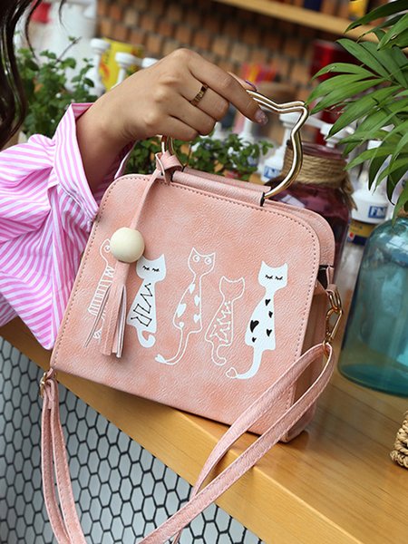 

Cute Cat Print Crossbody Bag, Pink, Women's Bags