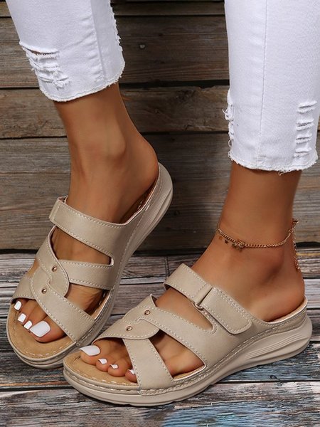 

Vintage Style Cutout Slippers, Beige, Sandals