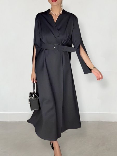 

Regular Fit Plain Elegant Long Sleeve Maxi Dress, Black, Maxi Dresses