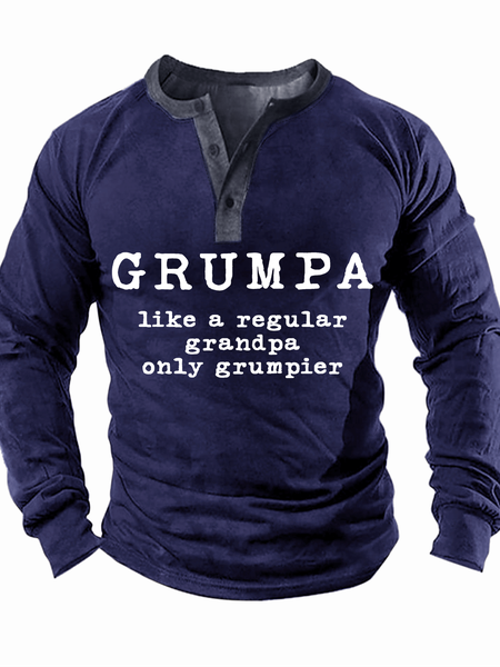 

Men's Grumpa Like A Regular Grandpa Only Grumpier Half Open Collar Casual Top, Deep blue, Long Sleeves