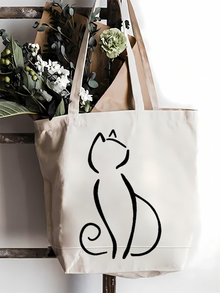 

Funny Black Cat Shopping Tote, White, Bags