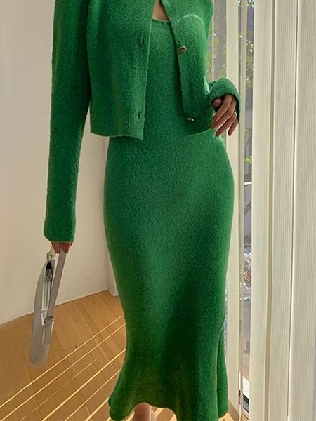 

Elegant Tight Sleeveless Plain Midi Dress, Green, Midi Dresses