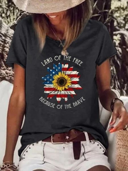 

Plus Size Printed Crew Neck Short Sleeve Casual T-shirt, Black, T-Shirts