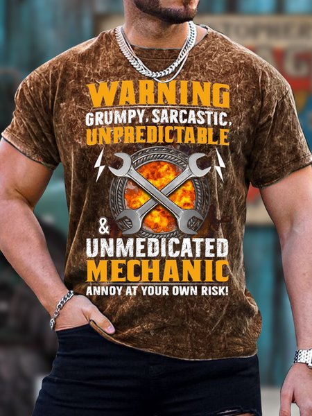 

Men's I Will Be In The Garage Funny Graphic Print Loose Crew Neck Casual T-Shirt, Brown, T-shirts