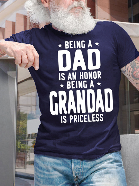 

Men's Being Dad Is An Honor Being A Grandad Is Priceless Funny Graphic Print Loose Cotton Text Letters Casual T-Shirt, Purplish blue, T-shirts