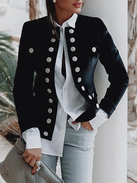 Plain Regular Fit Crew Neck Urban Long Sleeve Jacket