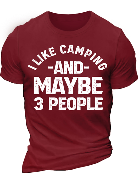 

Men's I Like Camping And Maybe 3 People Casual Text Letters Regular Fit Crew Neck T-Shirt, Red, T-shirts