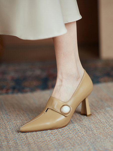 

Elegant Pearl Leather Party Dress Pumps, Apricot, Heels
