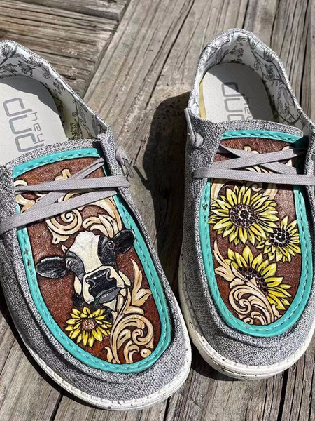 

Sunflower, Denim Lace-Up Canvas Flats, Gray, Sneakers