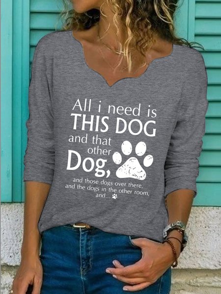 

Casual Loose Crew Neck Text Letters Top, Gray, Tops