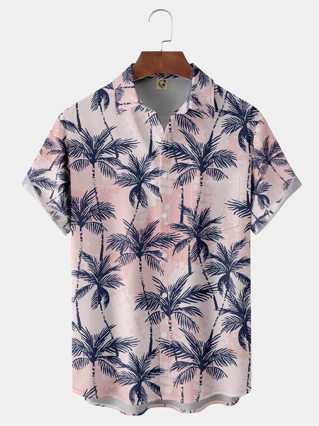 

Coconut Tree Chest Pocket Short Sleeve Shirt, Pink, Men Shirts