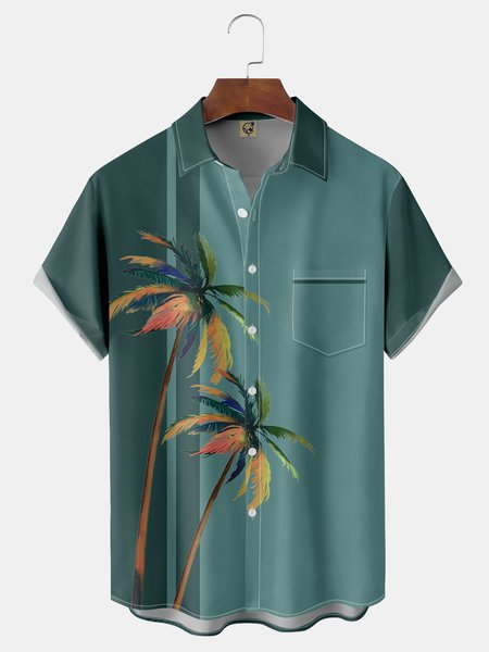 

Coconut Tree Chest Pocket Short Sleeve Hawaiian Shirt, Green, Men Shirts