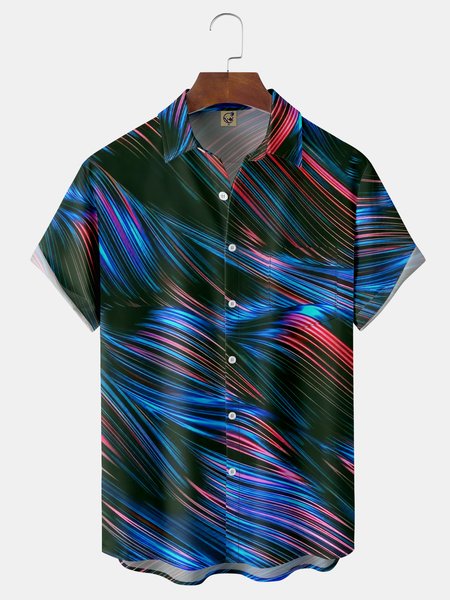 

3D Lights Chest Pocket Short Sleeve Casual Shirt, Black, Men Shirts