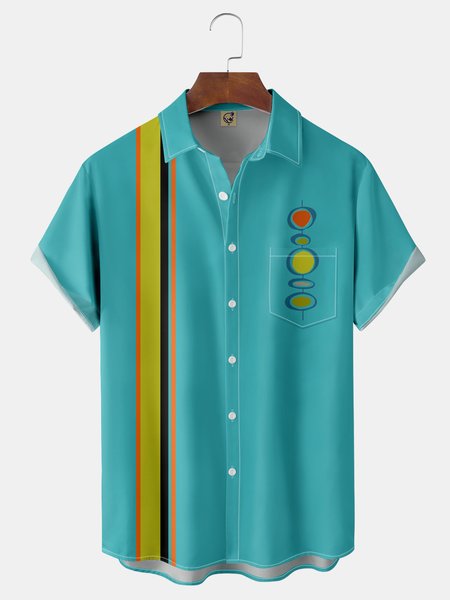 

Geometric patterns Chest Pocket Short Sleeve Western Shirt, Green, Men Shirts