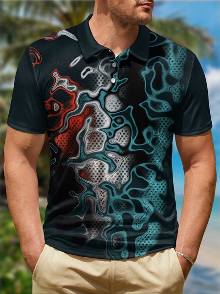 

Ombre Abstract Ripple Button Short Sleeve Polo Shirt, Black, Polo Shirts