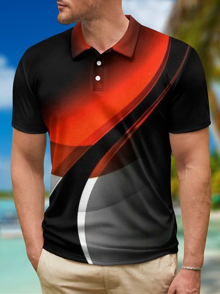 

Ombre Abstract Geometric Button Short Sleeve Polo Shirt, Black, Polo Shirts
