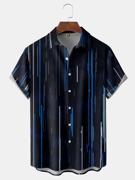 

3D Line Chest Pocket Short Sleeve Shirt, Blue, Men Shirts