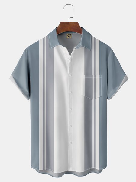 

Geometric Colorblock Chest Pocket Short Sleeve Shirt, Blue, Men Shirts
