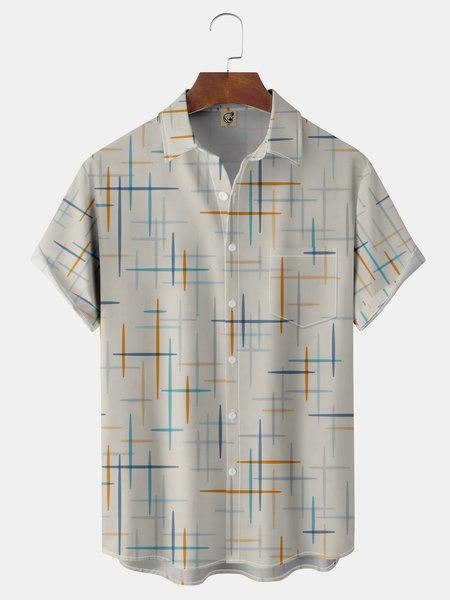 

Striped Chest Pocket Short Sleeve Shirt, Apricot, Men Shirts