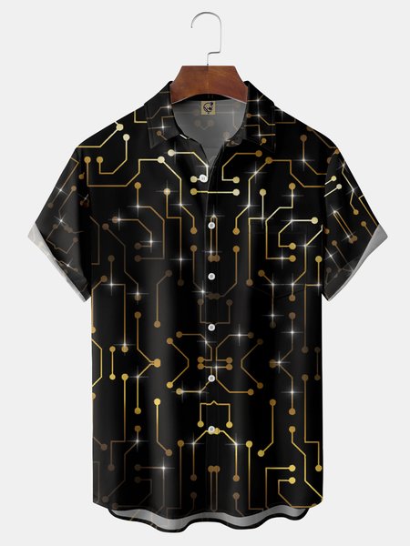 

wire board Chest Pocket Short Sleeve Casual Shirt, Black, Men Shirts