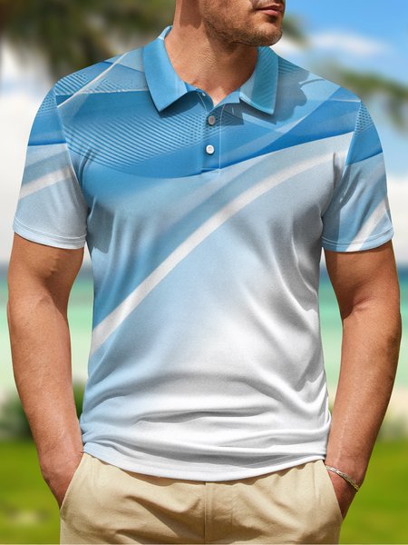 

Gradient Abstract Line Button Short Sleeve Golf PoLo, Light blue, Polo Shirts