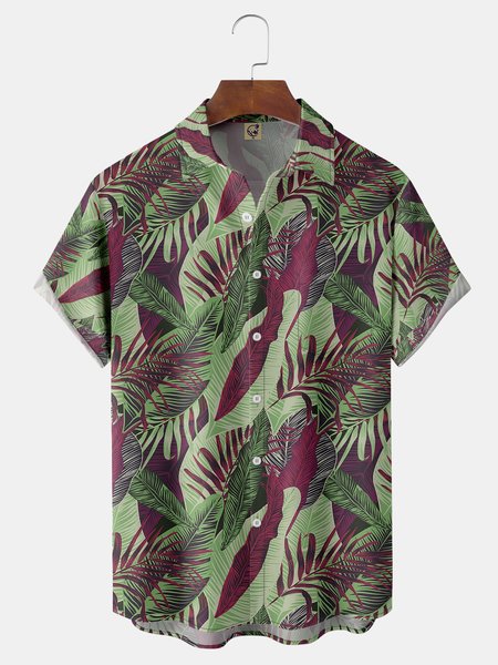

Leaf Chest Pocket Short Sleeve Shirt, Green, Men Shirts
