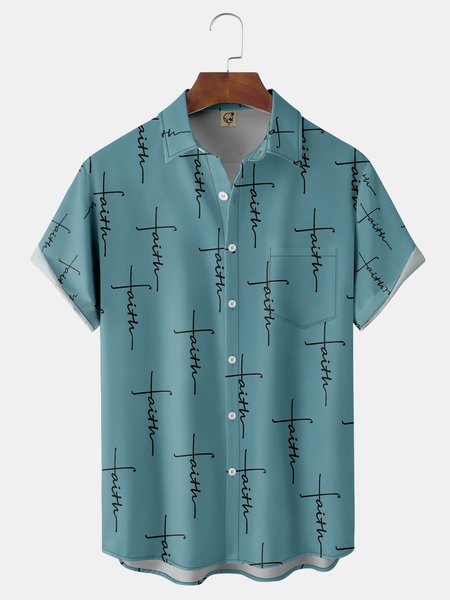 

The Crucifix Chest Pocket Short Sleeve Shirt, Blue, Men Shirts