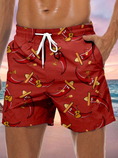 

Cinco De Mayo Drawstring Beach Shorts, Red, Men's shorts