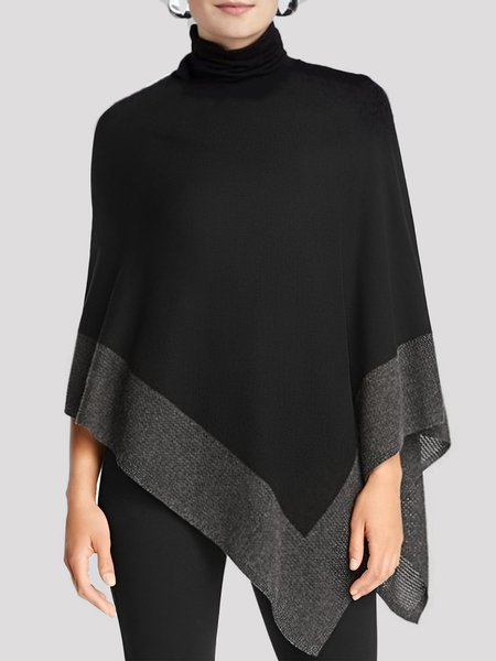 

Turtleneck Simple Color Block Loose Top, Black, Linen Tops