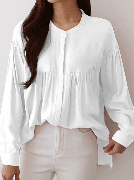 

Crew Neck Loose Plain Casual Blouse, White, Blouses & Shirts