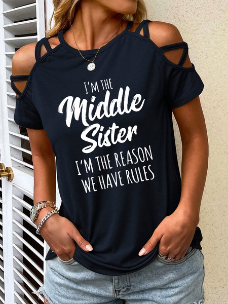 

Casual Text Letters Crew Neck T-Shirt, Dark blue, T-Shirts