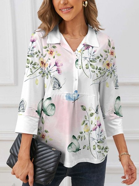 

Buttoned Loose Vacation Floral Blouse, Multicolor, Blouses & Shirts