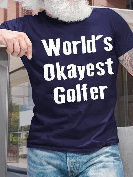 

Men's World's Okayest Golfer Casual Crew Neck Text Letters T-Shirt, Deep blue, T-shirts