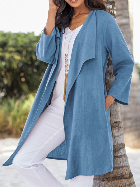 

Shawl Collar Casual Loose Plain Other Coat, Blue, Cardigans