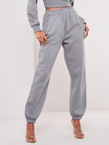 

Simple Loose Plain Casual Pants, Gray, Pants