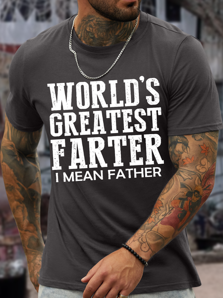 

Men's World's Greatest Farter I Mean Father Casual Text Letters T-Shirt, Deep gray, T-shirts