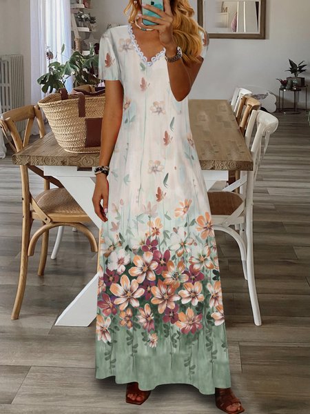 

Vacation Knitted Ombre V Neck Dress, Multicolor, Dresses