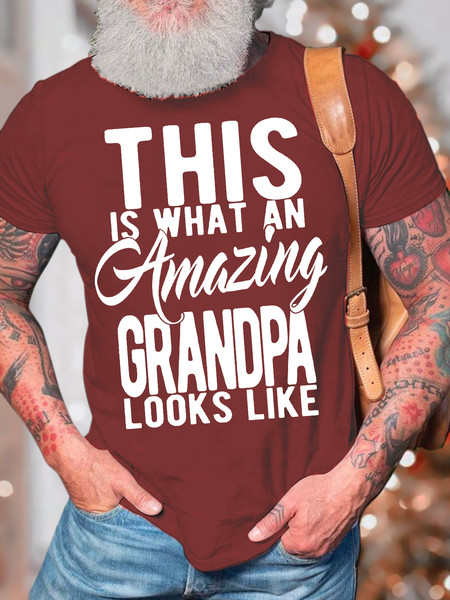 

Men's This Is What An Amazing Grandpa Looks Like Casual Crew Neck T-Shirt, Red, T-shirts