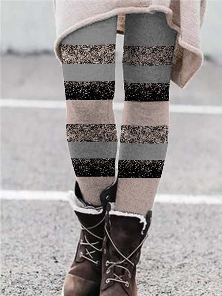 

Tight Casual Color Block Leggings, Multicolor, Leggings