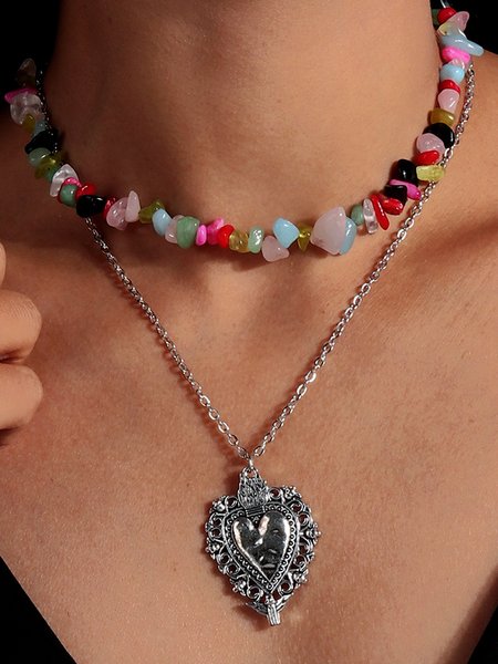 

Bohemian Vacation Natural Irregular Crystal Beaded Multilayer Necklace Beach Ethnic Jewelry, Multicolor, Necklaces