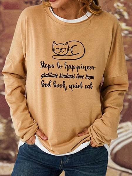 

Lilicloth X Y Step To Happiness Gratitude Kindness Love Hope Bed Book Quiet Cat Women's Sweatshirt, Light brown, Hoodies&Sweatshirts