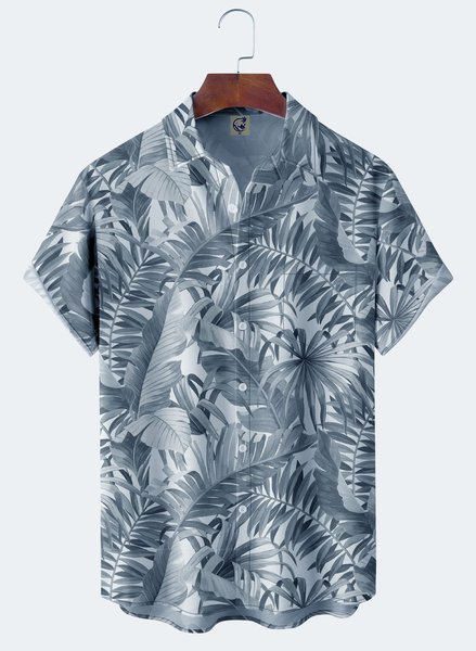 

Tropical Plants Chest Pocket Short Sleeve Aloha Shirt, Blue, Men Shirts