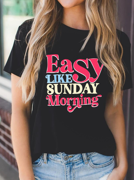 

Text Letters Casual T-Shirt, Black, T-Shirts