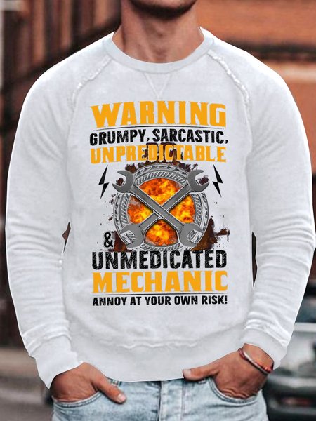 

Men's Warning Grump Sarcastic Unpredictable Unmedicated Mechanic Annoy At Your Own Risk Funny Graphic Print Casual Text Letters Loose Cotton T-Shirt, White, Hoodies&Sweatshirts