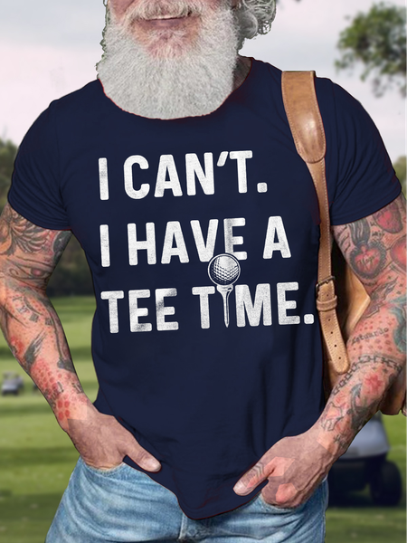 

Men's I Can't I Have A Tee Time Funny Golf Graphic Print Cotton Casual Crew Neck T-Shirt, Purplish blue, T-shirts