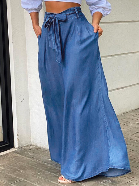 Plain Casual Denim Loose Jeans, Blue, Jeans