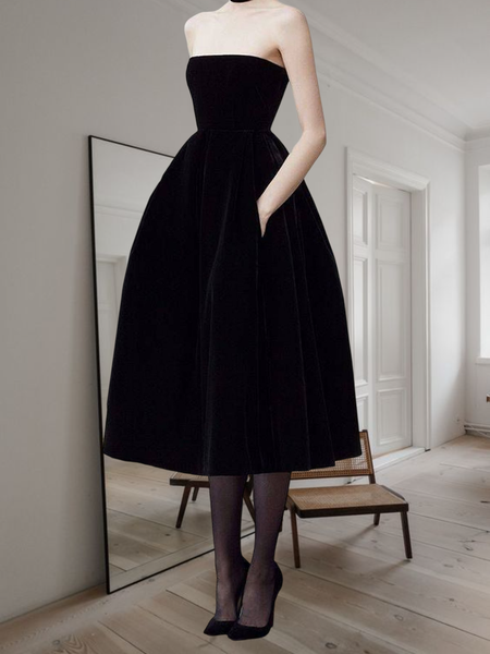 

Cold Shoulder Plain Elegant Regular Fit Dress, Black, Midi Dresses