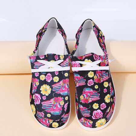 

Sunflower Denim Lace-Up Canvas Flats, Red, Sneakers