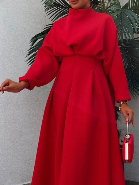 

Stand Collar Plain Elegant Loose Blouse, Red, Blouses and Shirts